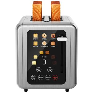 Torradeira de 2 fatias em Aço Inoxidável c/ Timer Digital 6 Níveis de Torra e 6 Tipos de Pão Tela Sensível ao Toque e Espaço Extra LargoWUNLY.