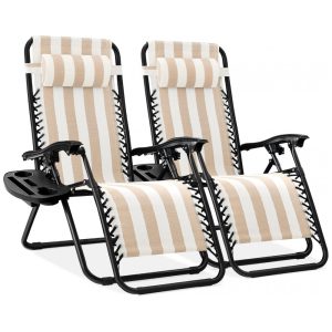 Conjunto de 2 Cadeiras Reclináveis de Aço com Sistema de Gravidade Zero e Bandejas Porta-CoposBest Choice Products