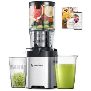Extrator de Sucos AMZCHEF Cold Press Máquina de Sucos com Boca de Alimentação Larga de 1371 cm Ideal para Frutas e Vegetais Inteiros Aço Inoxidável