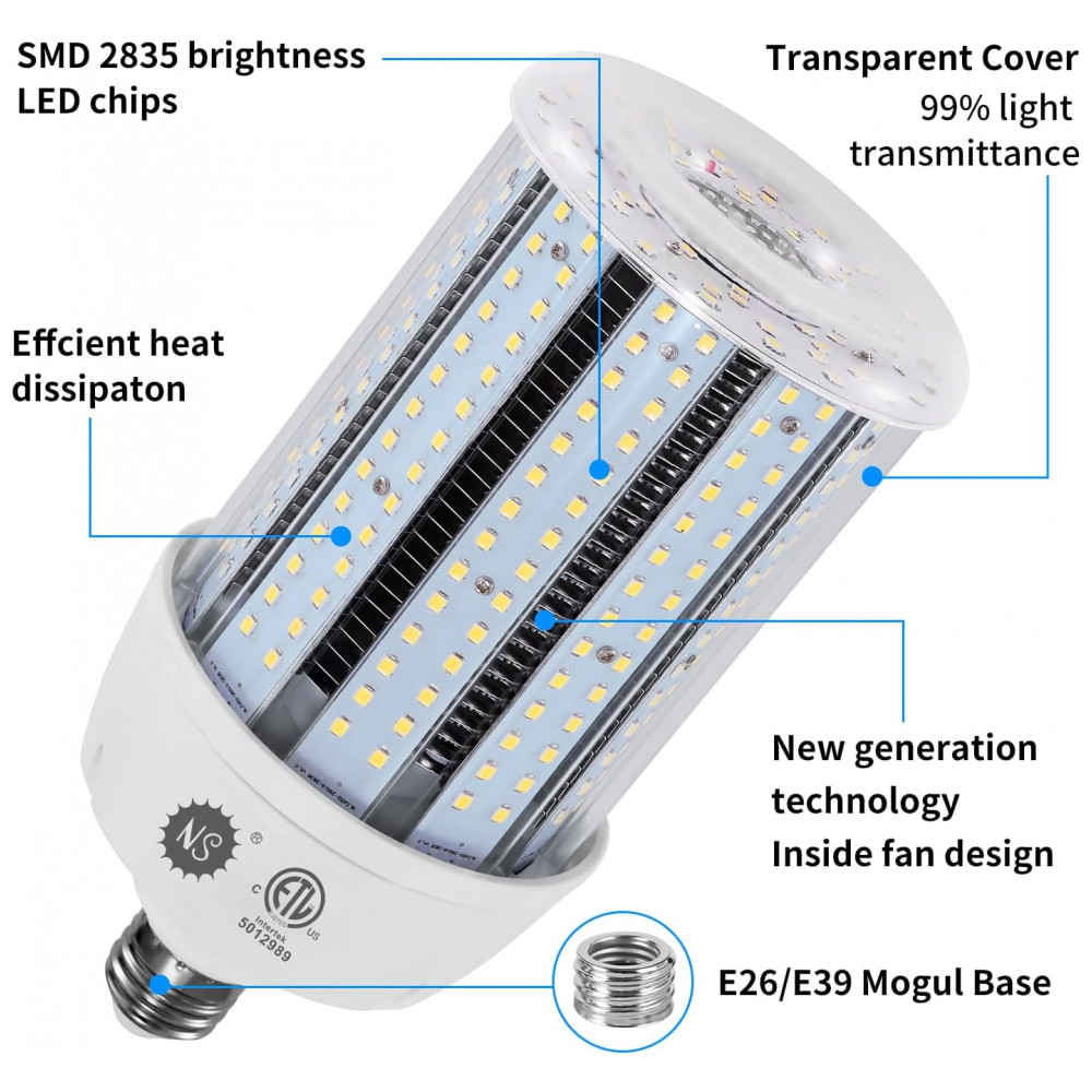 Lâmpadas de Milho de LED Equivalentes a 1000W da NS, Lâmpada de Milho de 100W com 15000 Lumens 5000K Branco Luz do Dia, Base E26E39 Lâmpadas de LED, - Imagem 5