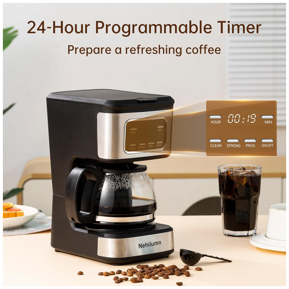 Cafeteira Programável para 56 Xícaras, Filtro Reutilizável, Jarra de Café, Indicador de Nível de Água, Desligamento Automático, Preto Aço Inoxidável - Imagem 2