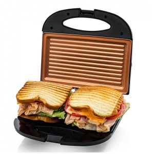 Sanduicheira Panini Press OVENTE Cobre Placas Antiaderentes LED Termostato 750W 110V