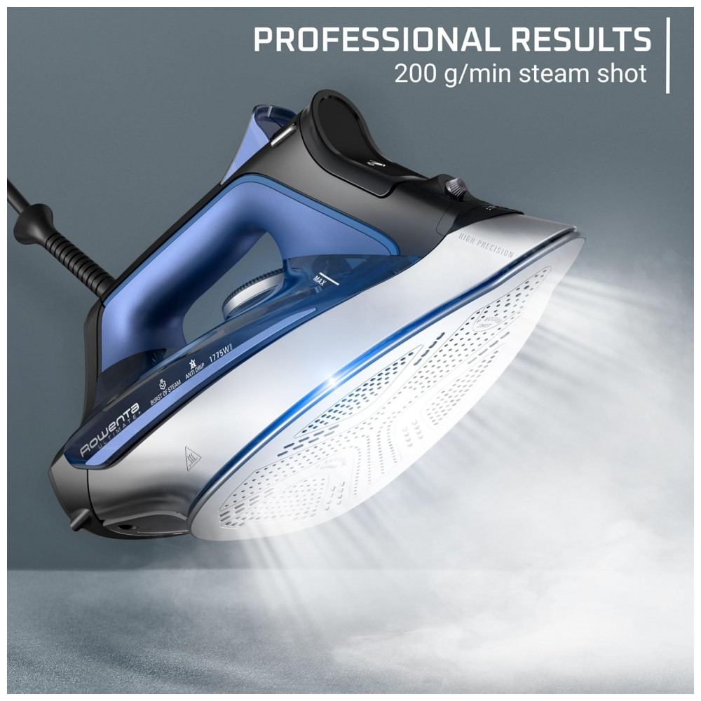 Rowenta DW8350 1775 Watts Ferro a Vapor Ultimate Plus com Base de 430 Furos Desligamento Automático Preto e Azul 30x15 - Imagem 2