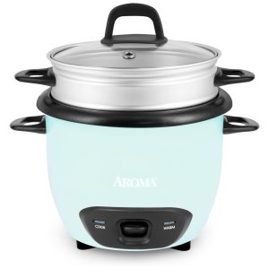 Panela de Arroz AROMA® Cozinheiro de Arroz e Grãos 6 Xícaras (Cozido)15L (ARC-743-1NGBL) Azul Claro. Ideal para Cozinhar Arroz Quinoa Aveia.