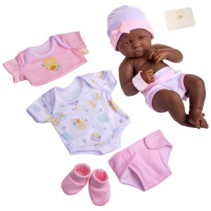 Bebê Recém-Nascido Newborn Boneca La Newborn Nursery JC Toys c/ 8 Itens - Boneca Real Afro de 35cm c/ Acessórios