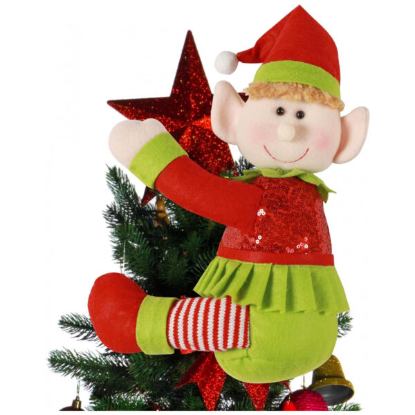 Decoração de Natal com Elf Tree Topper, Engraçado e Único Enfeite de Natal de Elf de Pelúcia para Árvore de Natal, Garrafa de Vinho e Cortina, Vermelh