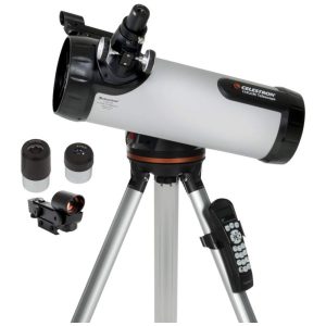 Telescópio Astronômico 60x167 com Tripé Ajustável e Montagem de Altazimute Motorizado Celestron 114LCM Cinza