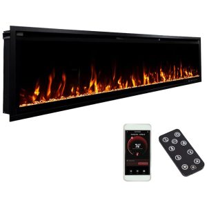 Lareira Elétrica de Embutir A44x182L cm com Controle Remoto Opções de Cores Compatível Alexa e Google Assistant 110V Modern Ember Preta
