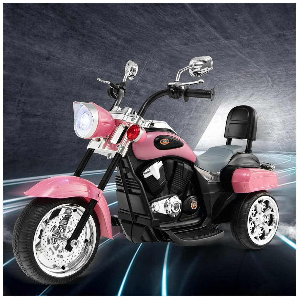 Moto Elétrica Infantil Chopper OLAKIDS Rosa 6V 3 Rodas de Treinamento Farol LED Buzina Suspensão Estrutura Metálica 3 km/h - Imagem 2
