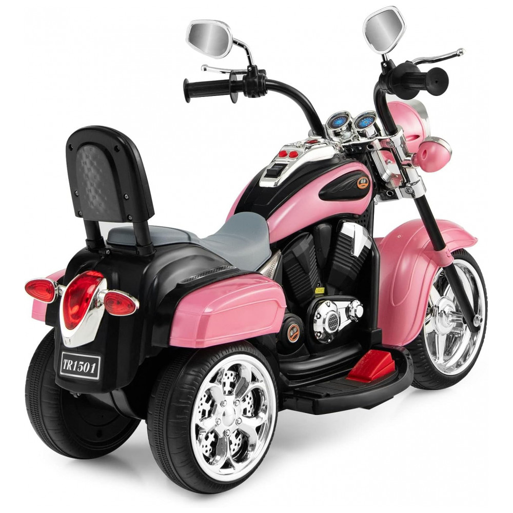 Moto Elétrica Infantil Chopper OLAKIDS Rosa 6V 3 Rodas de Treinamento Farol LED Buzina Suspensão Estrutura Metálica 3 km/h - Imagem 6