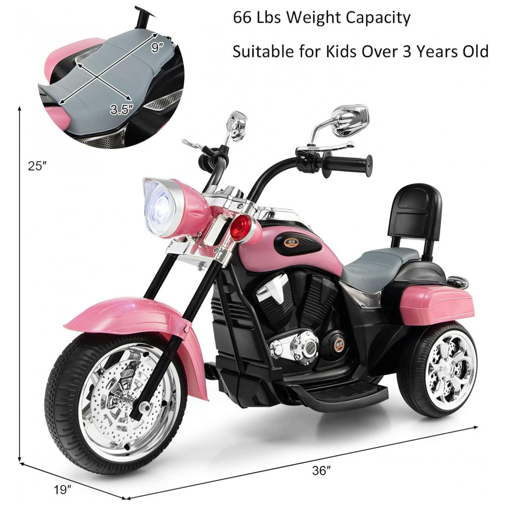 Moto Elétrica Infantil Chopper OLAKIDS Rosa 6V 3 Rodas de Treinamento Farol LED Buzina Suspensão Estrutura Metálica 3 km/h - Imagem 7
