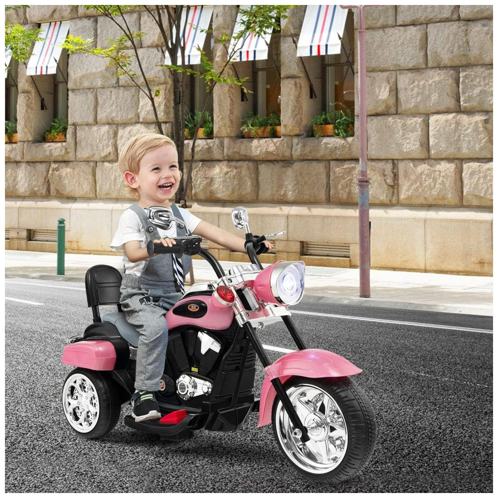 Moto Elétrica Infantil Chopper OLAKIDS Rosa 6V 3 Rodas de Treinamento Farol LED Buzina Suspensão Estrutura Metálica 3 km/h - Imagem 8