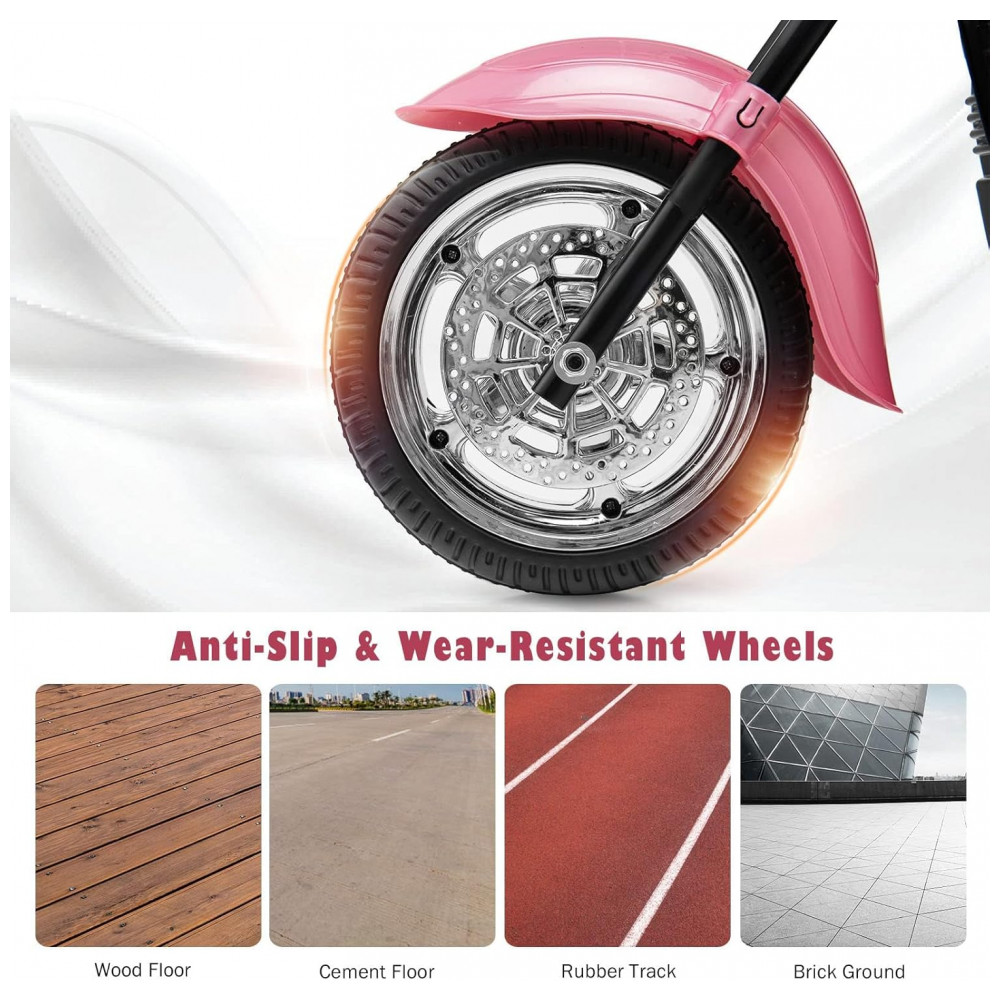 Moto Elétrica Infantil Chopper OLAKIDS Rosa 6V 3 Rodas de Treinamento Farol LED Buzina Suspensão Estrutura Metálica 3 km/h - Imagem 9