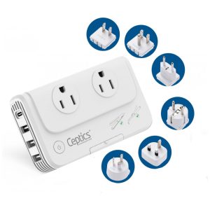 Transformador de Tensão até 200W Converte 220V para 110V com 4 Entradas USB Ceptics Branco