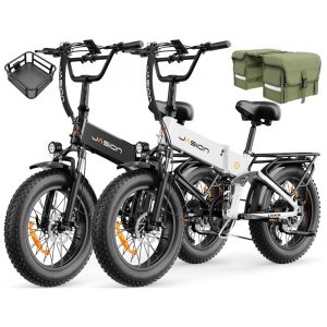 Kit com 2 bicicletas elétricas dobráveis Jasion X Hunter preto e branco pneu grosso 20" motor 750W pico 1400W bateria 48V 13Ah até 112 km 110V