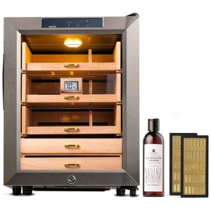 Umidor para Charutos Elétrico com Controle de Temperatura Capacidade para 33L / 250 Charutos e Higrômetro Digital 110V Woodronic Prata