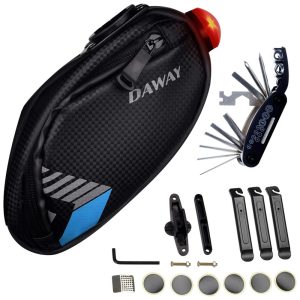 Kit de Reparo Emergencial de Bicicleta e Bolsa de Transporte 16 Funções DAWAY Preto