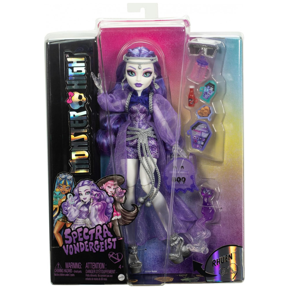 Boneca Monster High Spectra Vondergeist com Pet Ferret Rhuen e Acessórios Completo – Colecionável Articulada - Imagem 6