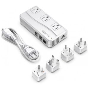 Transformador de Tensão 220V para 110V até 250W com 4 Portas USB 6A e Adaptadores Universais BESTEK Branco