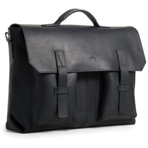 Bolsa Carteiro Masculina de Couro Grão Integral para Laptop com 15 Polegadas e Fecho Magnético VELEZ Preta