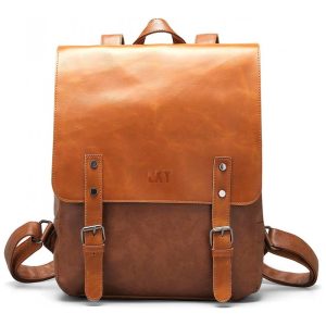 Mochila Feminina de Couro Sintético Vintage para Laptop LXY Marrom