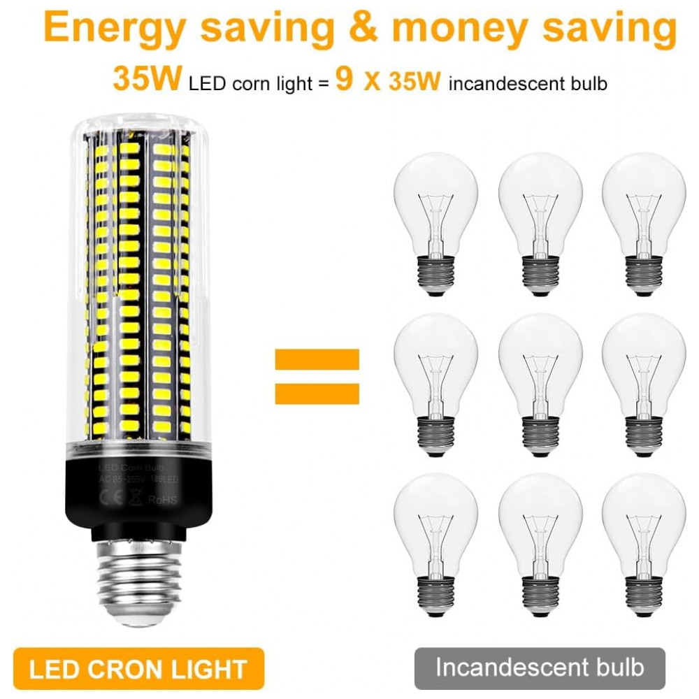 Lâmpada LED Corn 350W equivalente, luz diurna 6000K, super brilhante com 4041 lúmens, base E26/E27, ideal para indoor, teto, casa e jardim,Duu Too - Imagem 7