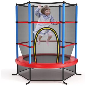 Trampolim Giantex para crianças trampolim infantil aprovado pela ASTM 55 Mini com rede de proteção design sem lacunas fácil de montar trampolim pequeno para crianças pequenas ao ar livre de 46 pés azul vermelho