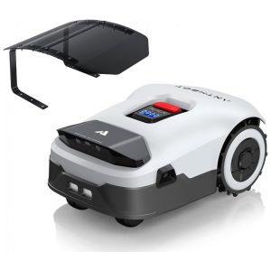 Robô Cortador de Grama com Garagem ANTHBOT Genie Cinza sem Fio Perimetral RTK+Visão 4 Câmeras para 900 m² Mapeamento Automático 20 Zonas Evitação de Obstáculos Controle APP.
