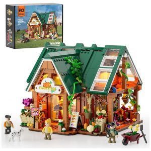 Conjunto de Blocos de Montar FUNWHOLE Loja Fazenda LED 1523 Peças Portas Abertas e Teto Removível Interativo