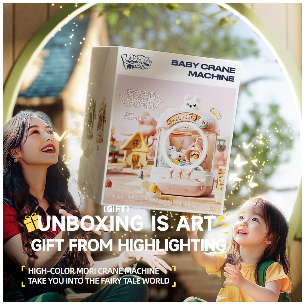 Máquina de Garra Rosa – Mini Arcade Infantil com 10 Pelúcias, 10 Mini‑Brinquedos, 10 Ovos Surpresa, 24 Moedas, Luzes LED e Som - Imagem 3