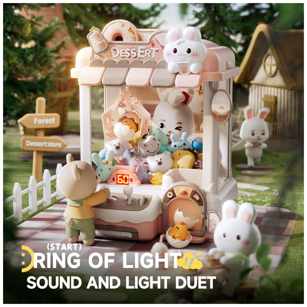 Máquina de Garra Rosa – Mini Arcade Infantil com 10 Pelúcias, 10 Mini‑Brinquedos, 10 Ovos Surpresa, 24 Moedas, Luzes LED e Som - Imagem 4