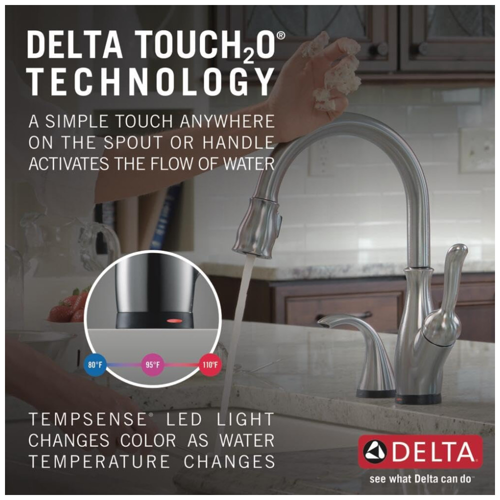 Torneira Cozinha com Tecnologia Touchless e Pulverizador Retrátil Magnético Delta Leland 9178TL-AR-DST Níquel Escovado - Imagem 2