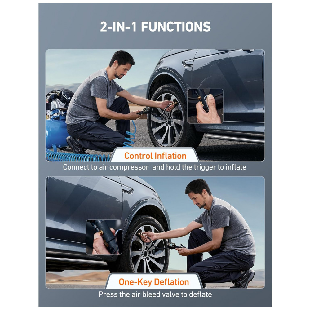 Manômetro Digital AstroAI com Inflador de Pneus - 3250 PSI 0,1 de Resolução de Display, Bico de Ar Resistente e Acessórios para Compressor - Imagem 3