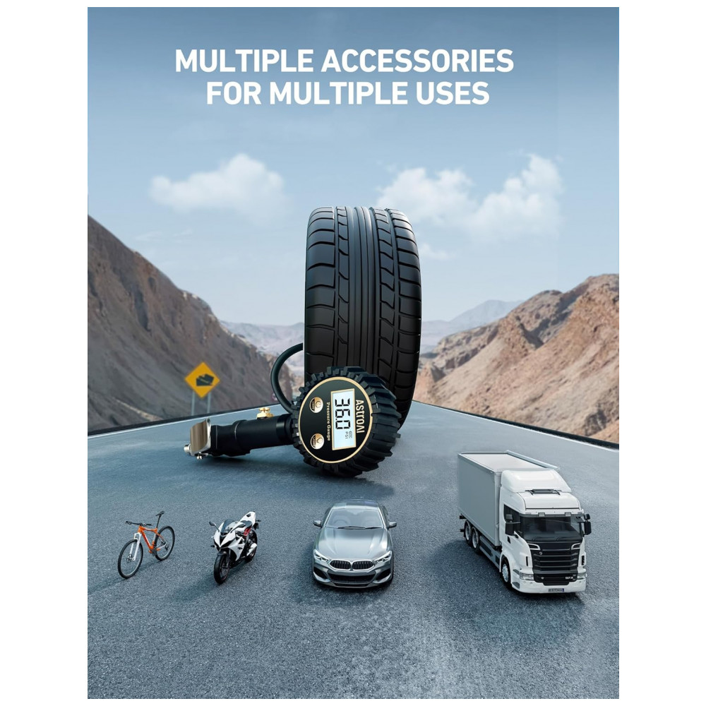 Manômetro Digital AstroAI com Inflador de Pneus - 3250 PSI 0,1 de Resolução de Display, Bico de Ar Resistente e Acessórios para Compressor - Imagem 6
