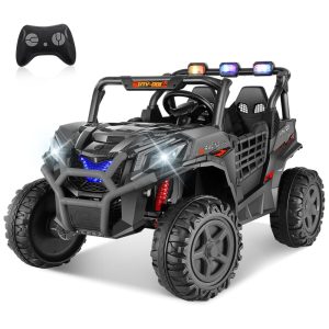 Carro Elétrico Infantil Jeep UTV - 001 com Controle Remoto 2 Lugares Assento Espaçoso de 50 cm 4 Amortecedores Música e Luzes LED 24V Hikole Preto