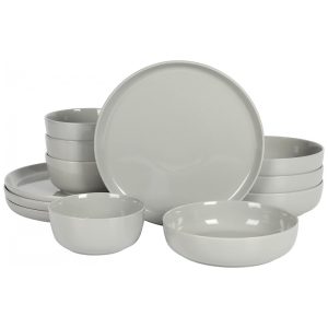 Aparelho de Jantar com 12 Peças de Porcelana Ideal para 4 Pessoas Gibson Home Oslo Cinza
