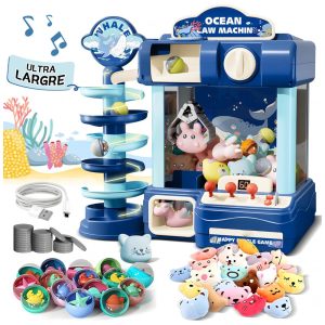 Máquina de Garra ROHSCE Azul para Crianças Brinquedo Arcade Eletrônico com Luz e Som Mini Vending Machine para Festa e Presente de Aniversário