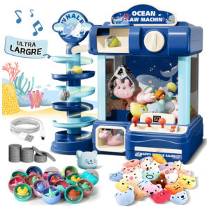 Máquina de Garra ROHSCE Azul para Crianças, Brinquedo Arcade Eletrônico com Luz e Som, Mini Vending Machine para Festa e Presente de Aniversário