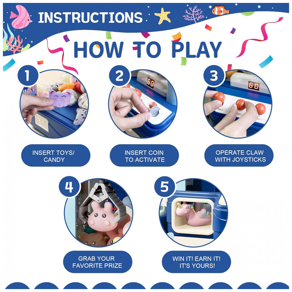 Máquina de Garra ROHSCE Azul para Crianças, Brinquedo Arcade Eletrônico com Luz e Som, Mini Vending Machine para Festa e Presente de Aniversário - Imagem 2