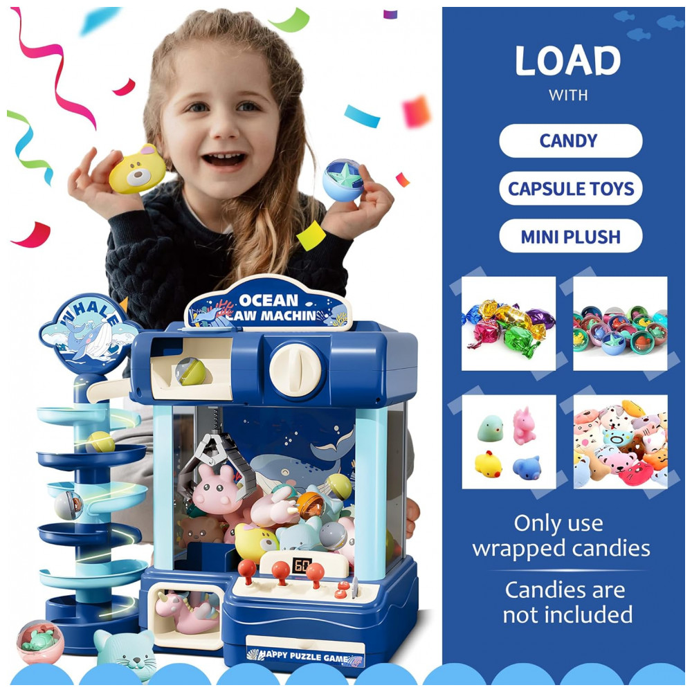 Máquina de Garra ROHSCE Azul para Crianças, Brinquedo Arcade Eletrônico com Luz e Som, Mini Vending Machine para Festa e Presente de Aniversário - Imagem 3