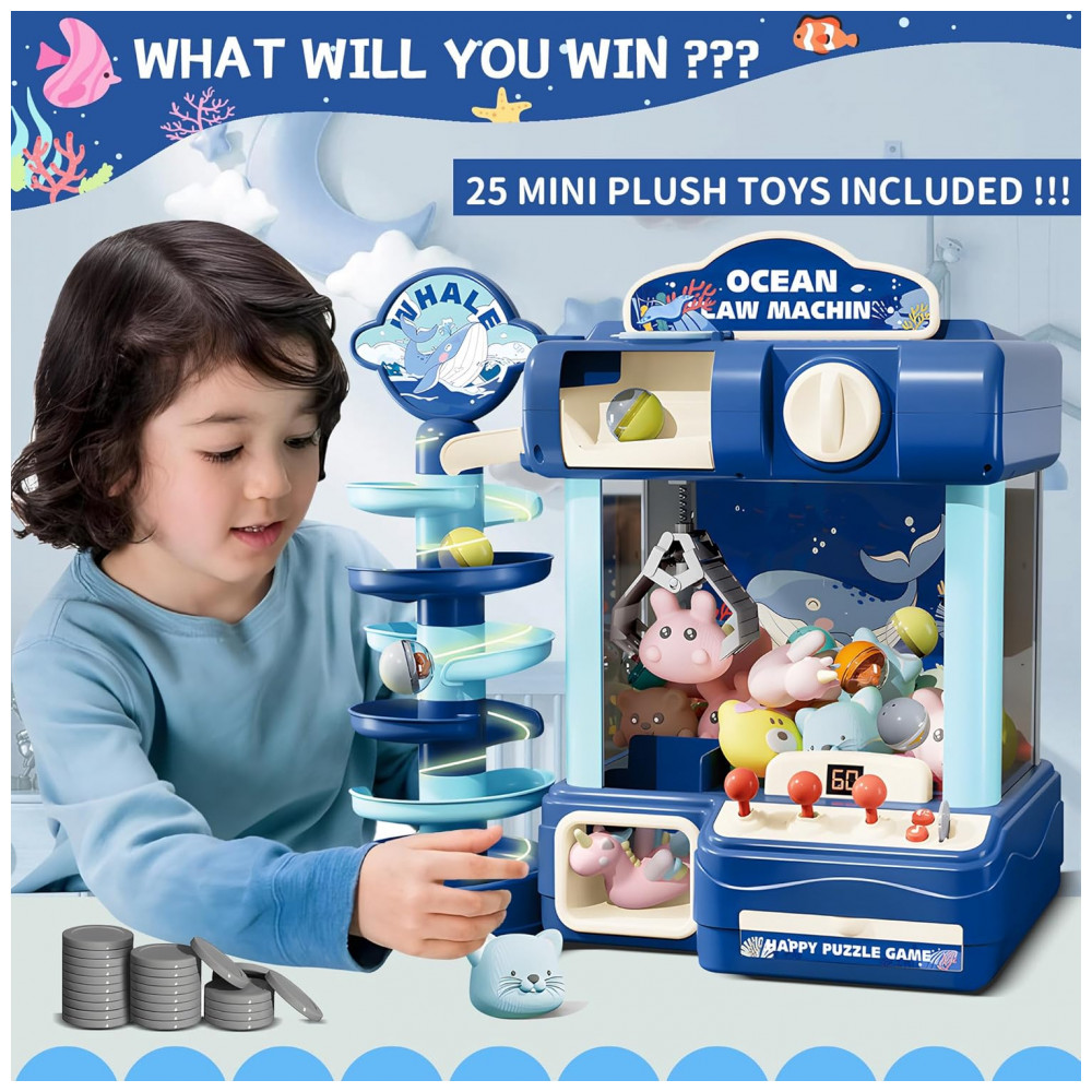 Máquina de Garra ROHSCE Azul para Crianças, Brinquedo Arcade Eletrônico com Luz e Som, Mini Vending Machine para Festa e Presente de Aniversário - Imagem 6