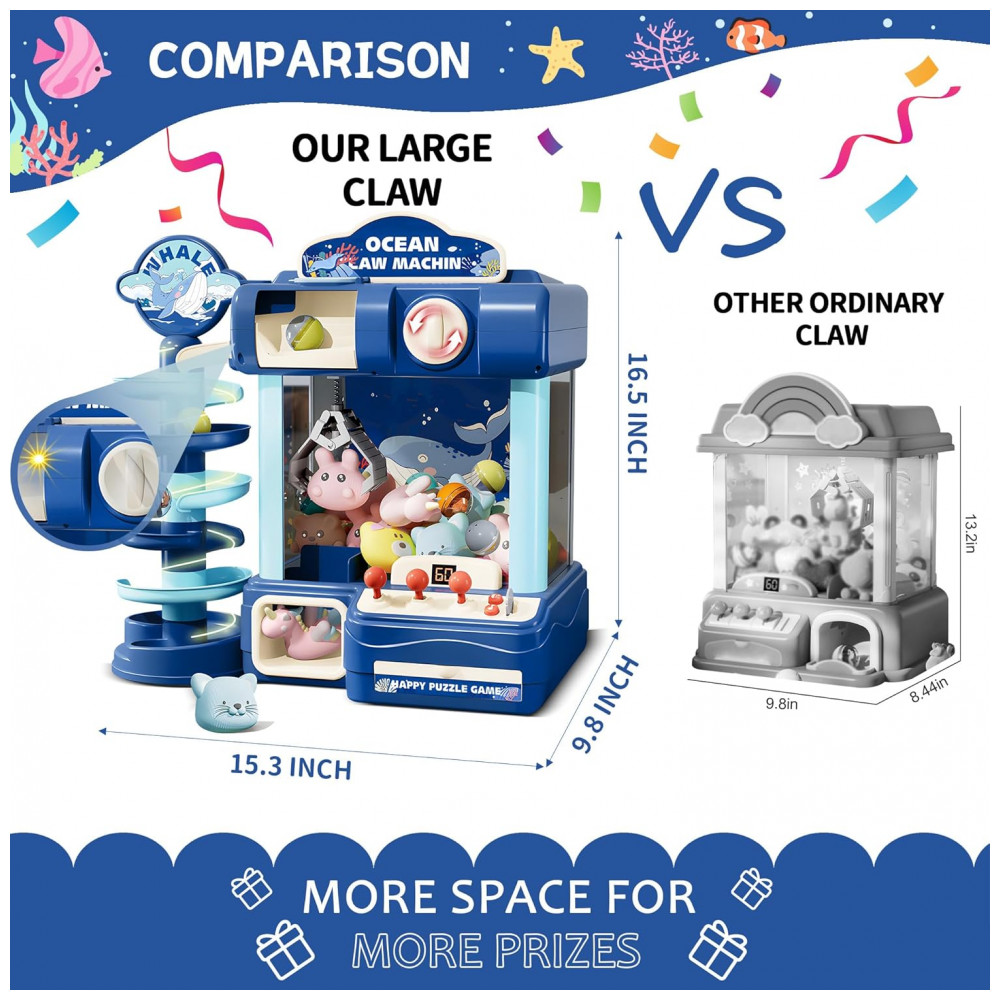 Máquina de Garra ROHSCE Azul para Crianças, Brinquedo Arcade Eletrônico com Luz e Som, Mini Vending Machine para Festa e Presente de Aniversário - Imagem 7