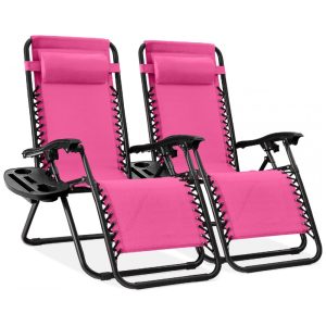 Conjunto de 2 Cadeiras Reclináveis de Gravidade Zero em Aço com Tela de Malha Ajustável da Best Choice Products - Rosa Quente/Preto