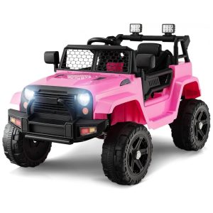 Caminhão Elétrico Infantil OLAKIDS Rosa 12V Jeep 2 Velocidades Controle Remoto Suspensão Porta Dupla LED Música USB MP3 TF
