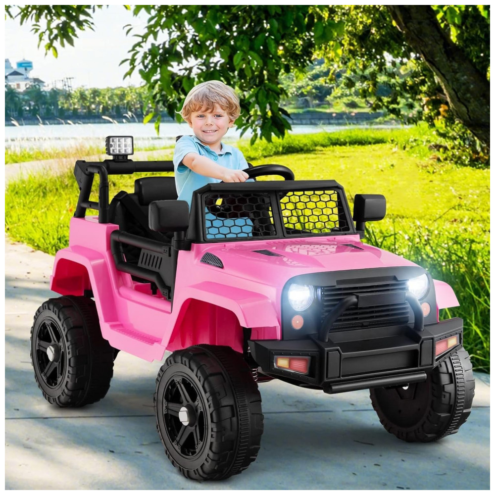 Caminhão Elétrico Infantil OLAKIDS Rosa 12V Jeep 2 Velocidades Controle Remoto Suspensão Porta Dupla LED Música USB MP3 TF - Imagem 2