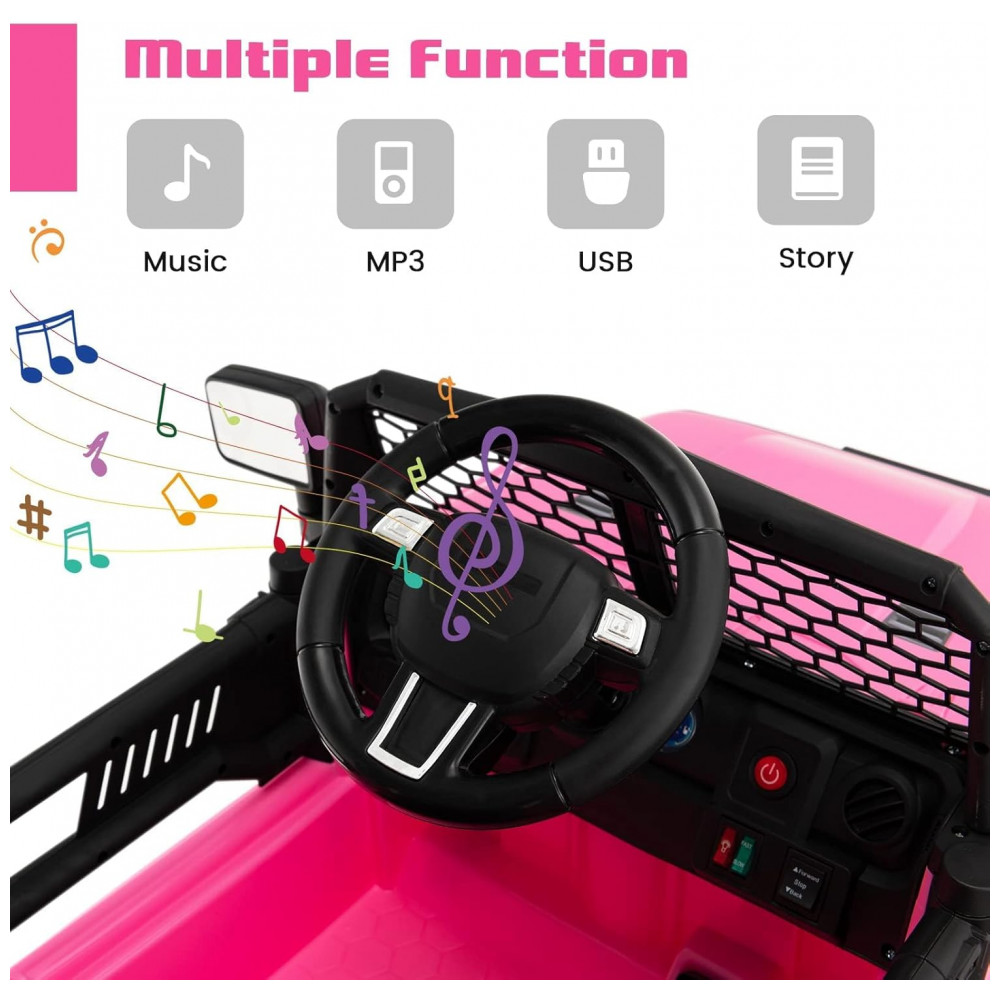 Caminhão Elétrico Infantil OLAKIDS Rosa 12V Jeep 2 Velocidades Controle Remoto Suspensão Porta Dupla LED Música USB MP3 TF - Imagem 4