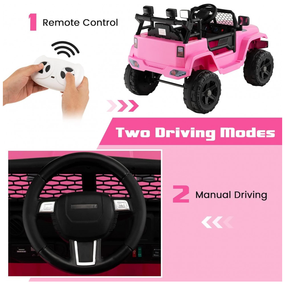 Caminhão Elétrico Infantil OLAKIDS Rosa 12V Jeep 2 Velocidades Controle Remoto Suspensão Porta Dupla LED Música USB MP3 TF - Imagem 5
