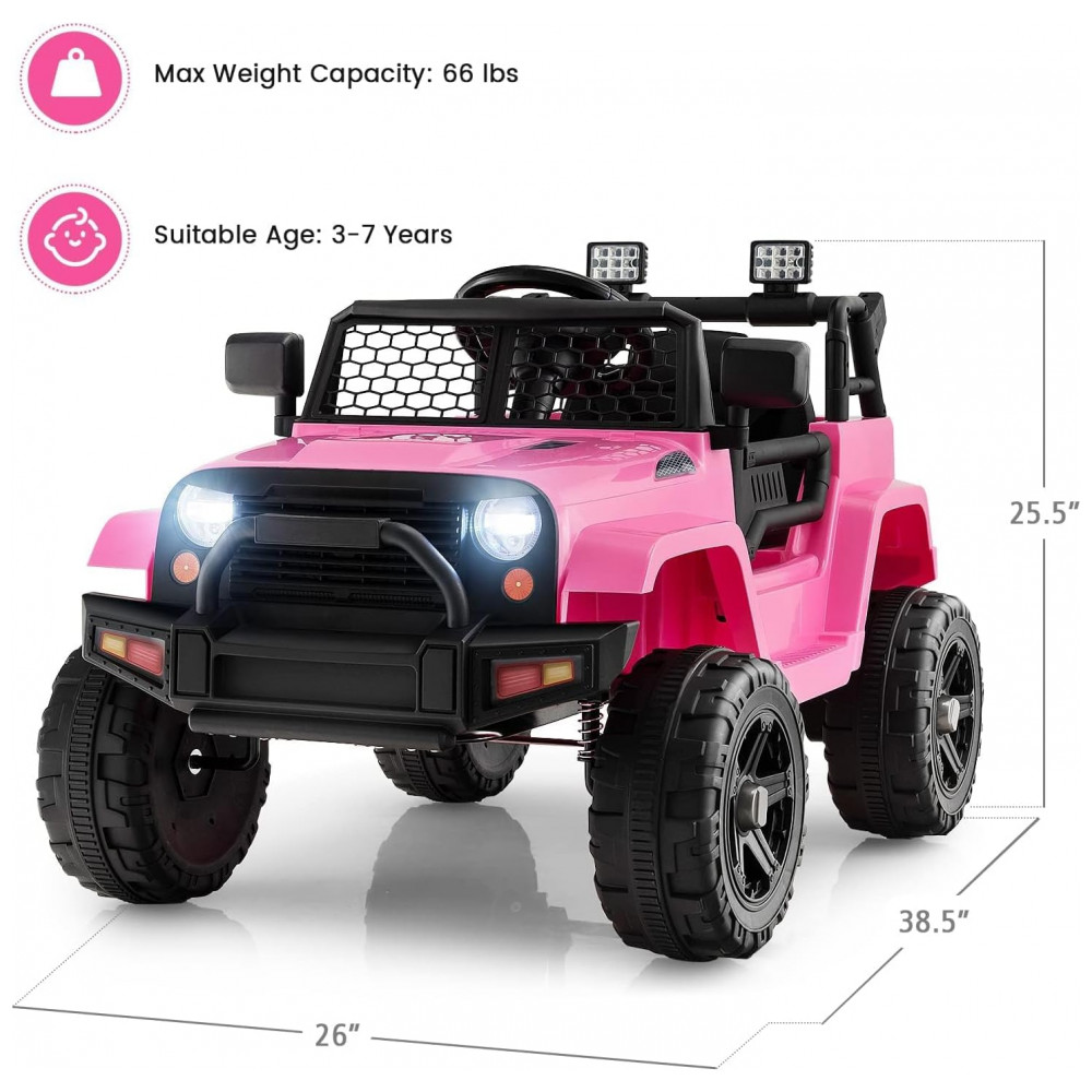 Caminhão Elétrico Infantil OLAKIDS Rosa 12V Jeep 2 Velocidades Controle Remoto Suspensão Porta Dupla LED Música USB MP3 TF - Imagem 6