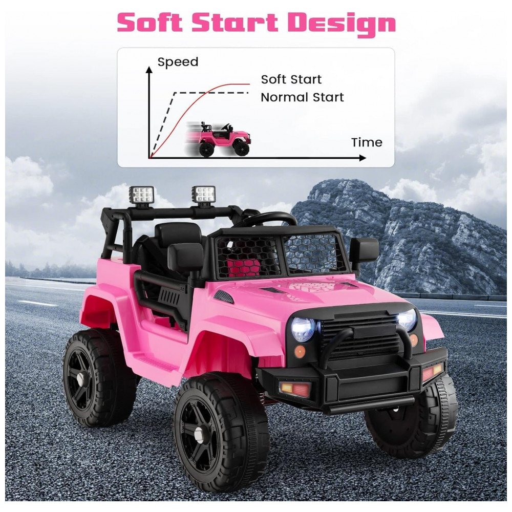 Caminhão Elétrico Infantil OLAKIDS Rosa 12V Jeep 2 Velocidades Controle Remoto Suspensão Porta Dupla LED Música USB MP3 TF - Imagem 7