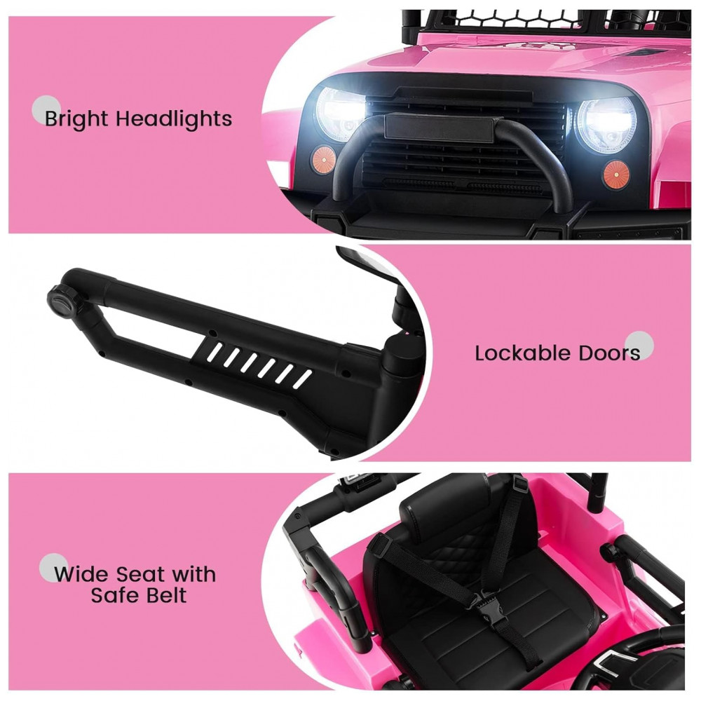 Caminhão Elétrico Infantil OLAKIDS Rosa 12V Jeep 2 Velocidades Controle Remoto Suspensão Porta Dupla LED Música USB MP3 TF - Imagem 8